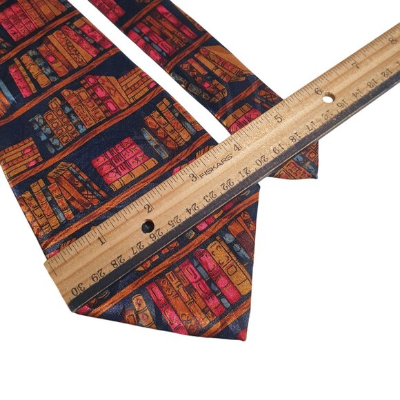 Vintage Bookshelf Print Necktie For Book Lovers Librarian Academics Teacher Gift - Picture 3 of 5